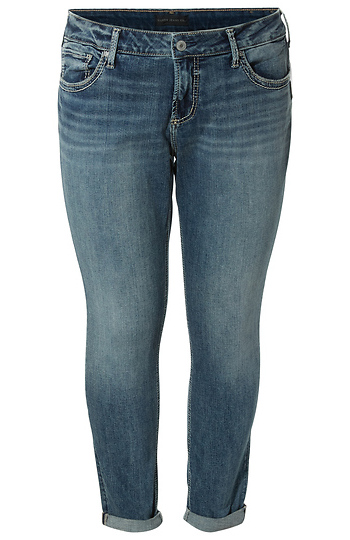 Silver High Rise Cuffed Girlfriend Jean Slide 1