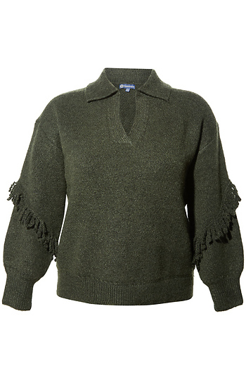 Democracy Polo Sweater with Fringe Detail Slide 1