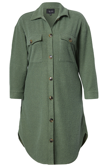 Collar Button Long Soft Shacket Slide 1
