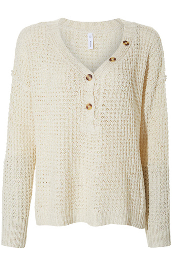Button Front Waffle Pullover Slide 1