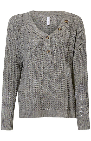 Button Front Waffle Pullover Slide 1