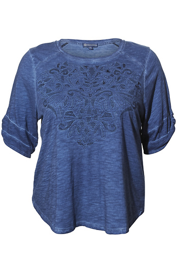 Democracy Short Sleeve Embroidered Top Slide 1