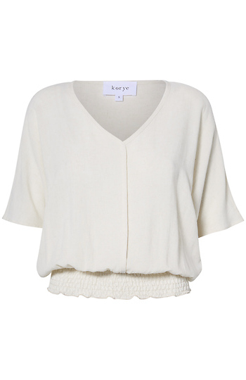 Smocked Linen Top Slide 1