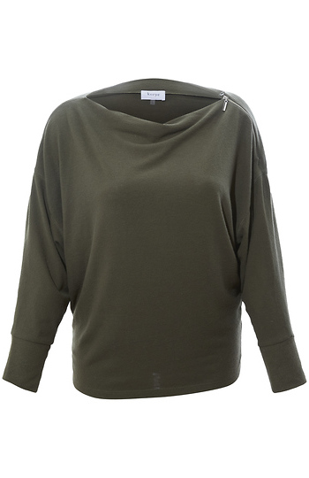 Katie Zipped Boat Neck Long Sleeve Top Slide 1