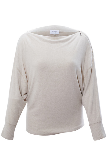 Katie Zipped Boat Neck Long Sleeve Top Slide 1