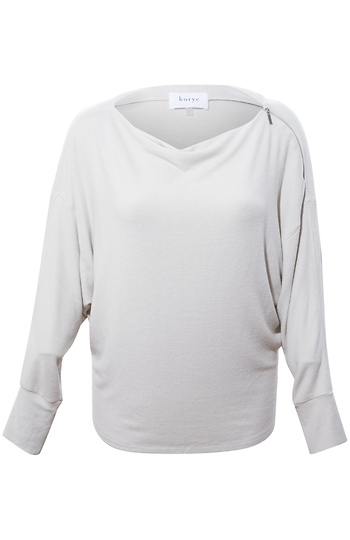 Katie Zipped Boat Neck Long Sleeve Top Slide 1