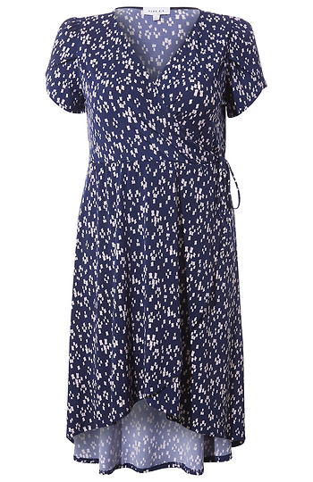 Puff Sleeve Faux Wrap Dress Slide 1