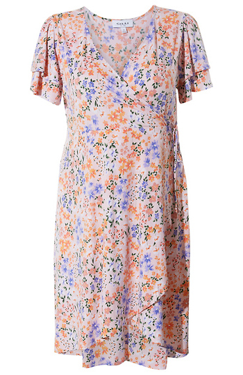 Double Layered Sleeve Floral Wrap Midi Dress Slide 1