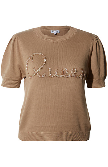 Queen Embroidered Puff Sleeve Knit Top Slide 1