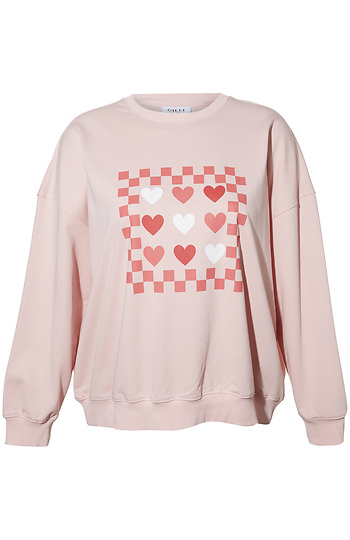 Checkered Hearts Graphic Pullover Slide 1