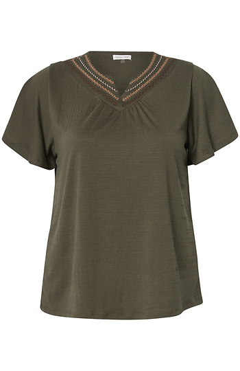 Embroidered V-Neck Top Slide 1