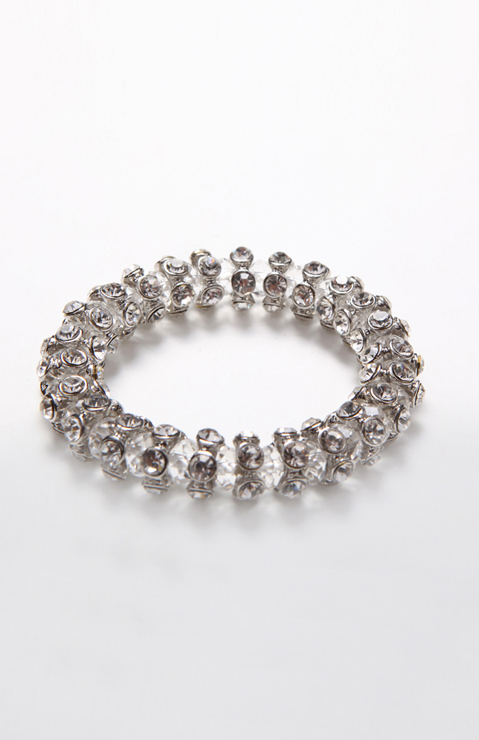 Rhinestone & Bead Stretch Bracelet in White DAILYLOOK