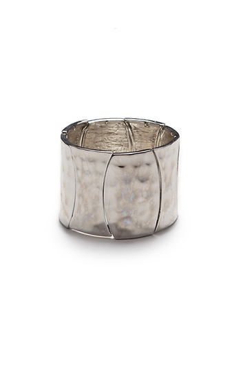 Silver Plated Battered Stretch Bracelet Slide 1