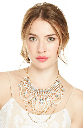 DAILYLOOK Stunning Pearl & Crystal Bib Necklace Slide 1