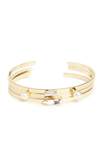 J.O.A Crystal Gem & Pearl Cuff Bracelet Slide 1