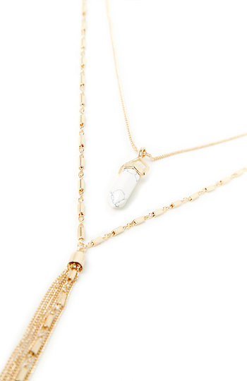 DAILYLOOK Marble Stone & Tassel Drop Necklace Slide 1