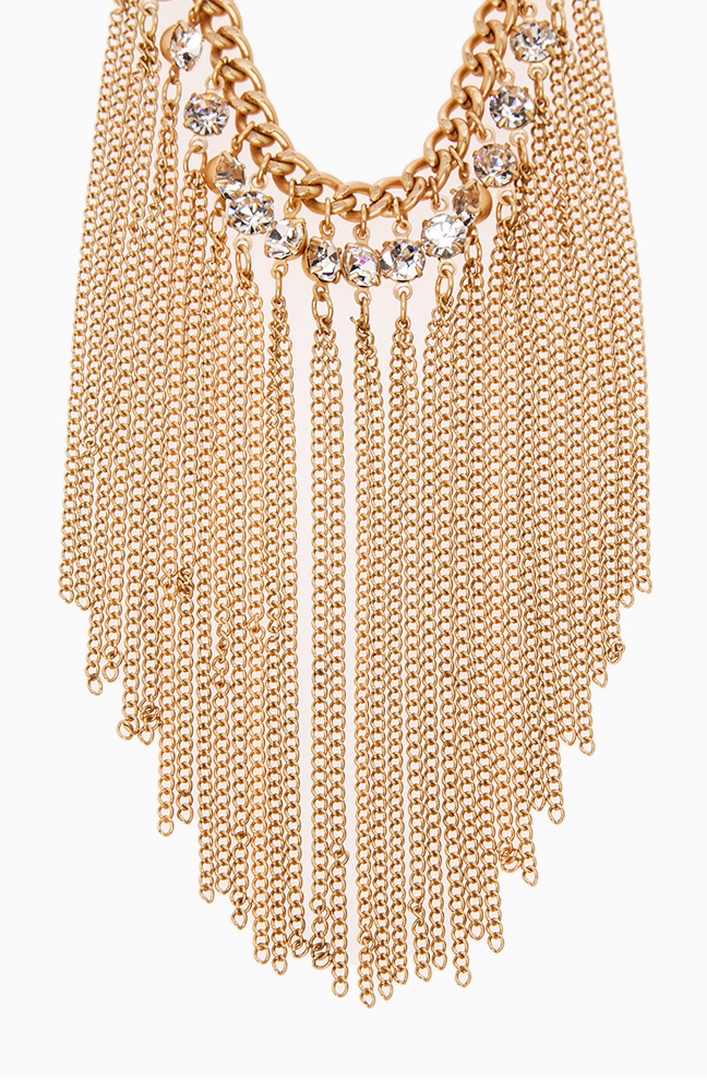 Rhinestone and Chain Fringe Necklace in Gold DAILYLOOK