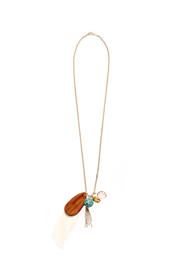 Vintage Feather Charm Cluster Necklace Slide 1
