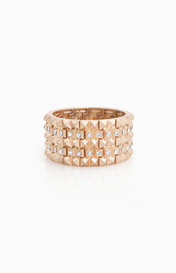 Hardcore Stud and Rhinestone Layered Bracelet Slide 1