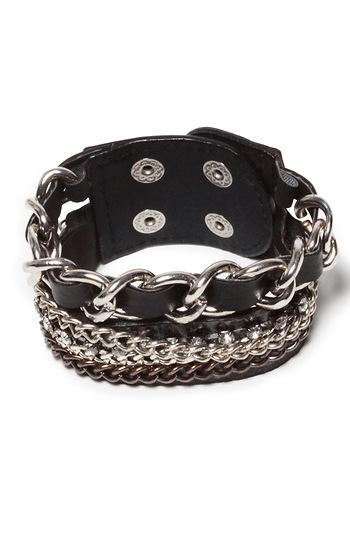 Chained Black Leather Cuff Slide 1