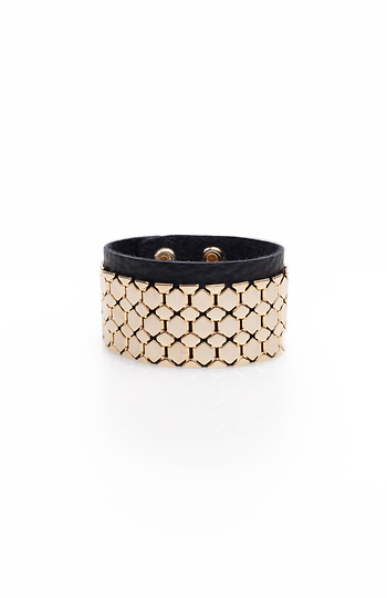 Leather Gold Plate Bracelet Slide 1