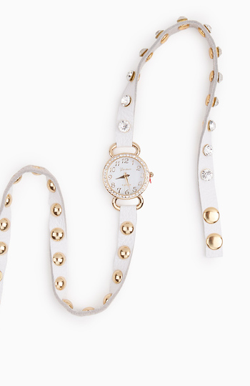 White Rhinestone Wrap Watch Slide 1