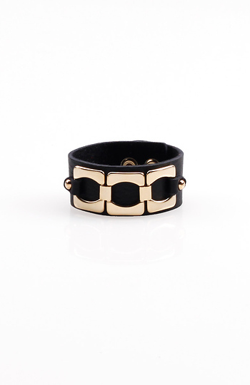 Triple Chain Link Leather Cuff Slide 1