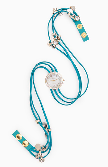 Teal Rhinestone Cord Watch Slide 1