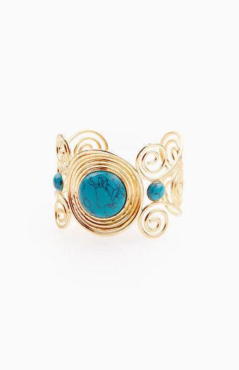 Gold Turquoise and Spiral Bracelet Slide 1
