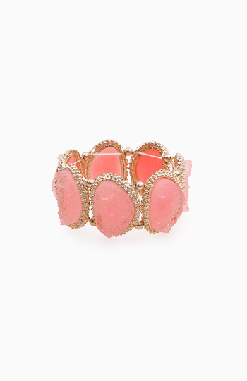 Pink and Gold Druzy Stretch Bracelet Slide 1