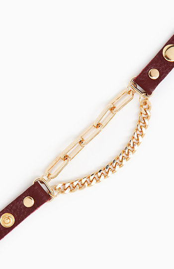 Leather Double Chain Bracelet Slide 1