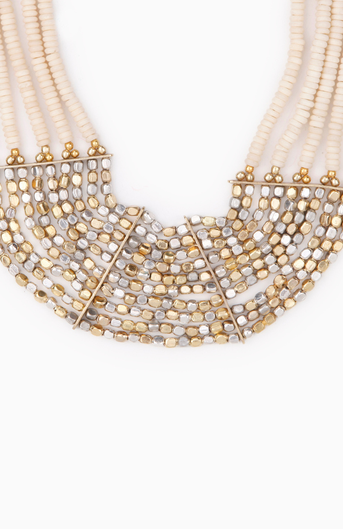 Tribal Beaded Statement Necklace in Ivory | DAILYLOOK