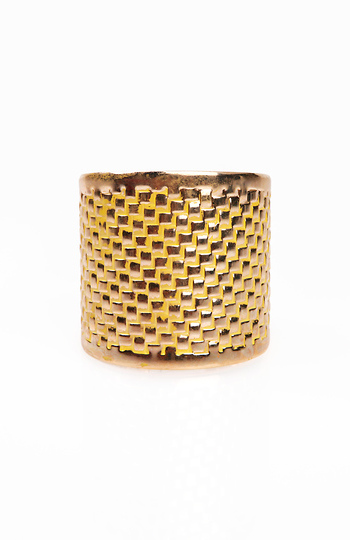 Gold Textured Pattern Cuff Bangle Slide 1