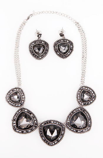 Statement Faux Diamond Necklace & Earrings Set Slide 1