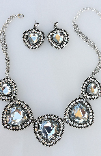 Statement Faux Diamond Necklace & Earrings Set Slide 1