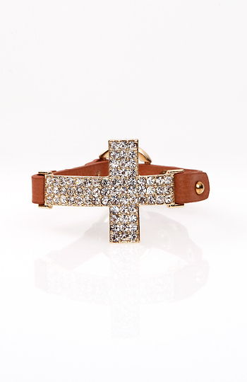 Cubic Cross Leather Bracelet Slide 1