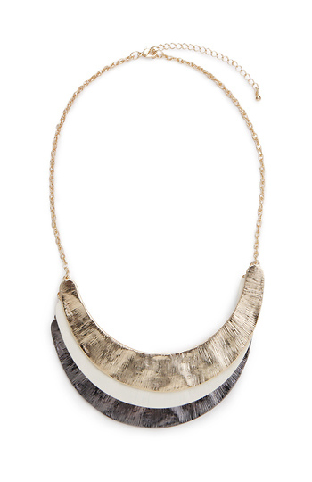 3-Tonal Overlap Curved Pendant Necklace Slide 1