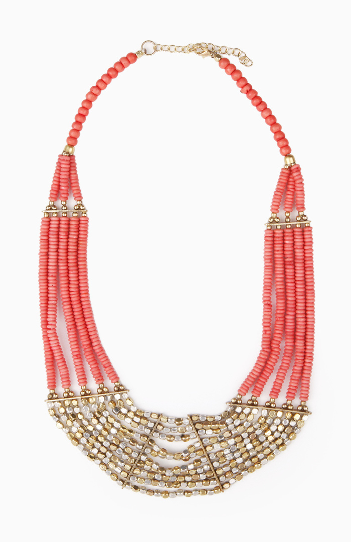 Tribal Beaded Statement Necklace in Coral | DAILYLOOK