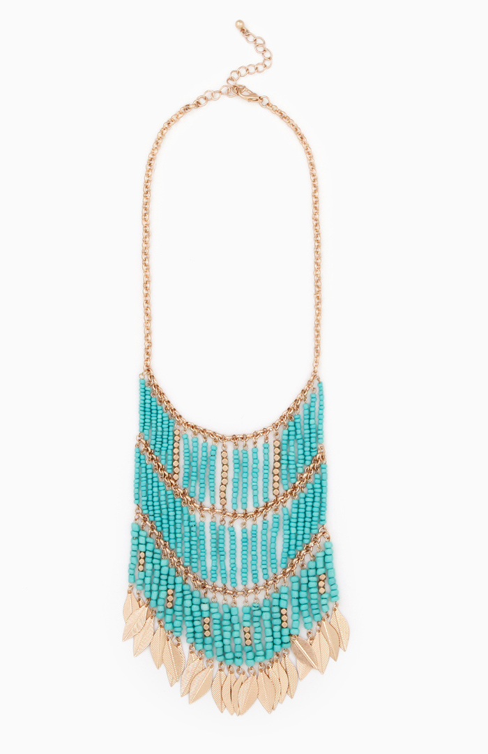 Dangling Tribal Leaf Statement Necklace in Turquoise DAILYLOOK