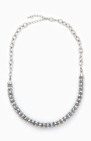 Rhinestone and Silver Bead Stack Necklace Slide 1