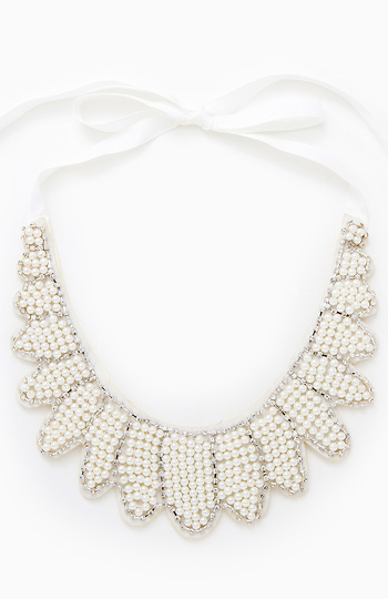 Scalloped Pearl and Rhinestone Bib Necklace Slide 1