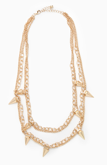 Double Spike and Chain Necklace Slide 1