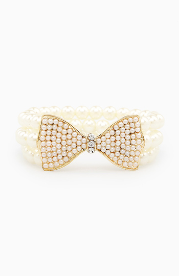 Pearl Beaded Bow Bracelet Slide 1