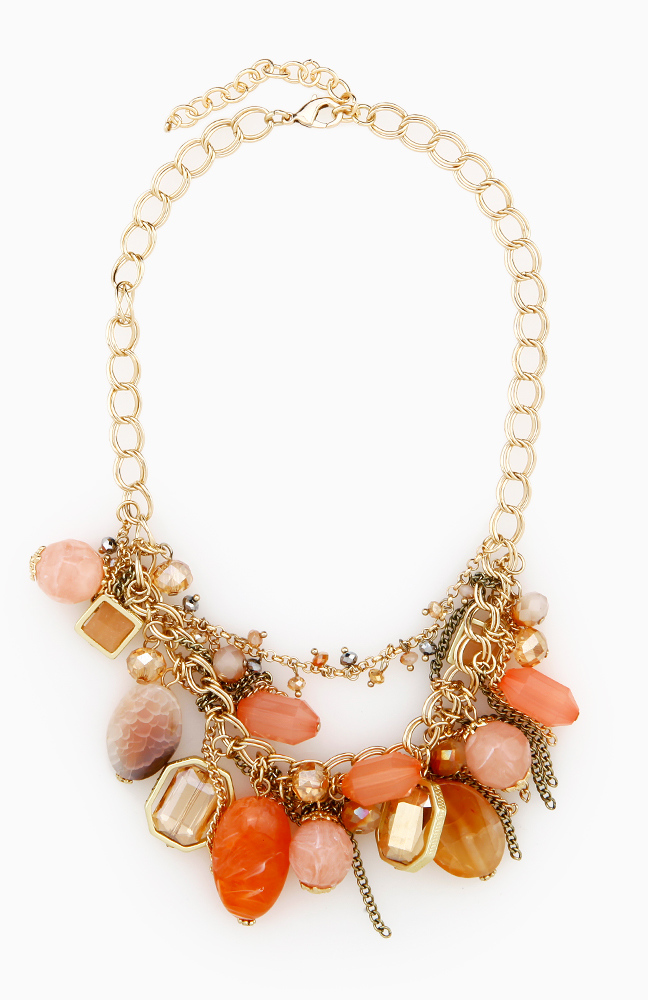Stone and Crystal Charm Necklace in Pink | DAILYLOOK