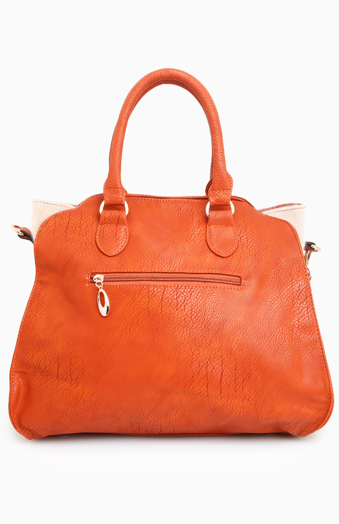 Studded and Faux Fur Trim Handbag in Orange DAILYLOOK