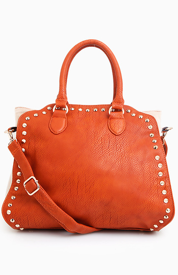 Studded and Faux Fur Trim Handbag Slide 1