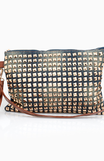 One Side Studded Denim Clutch Slide 1