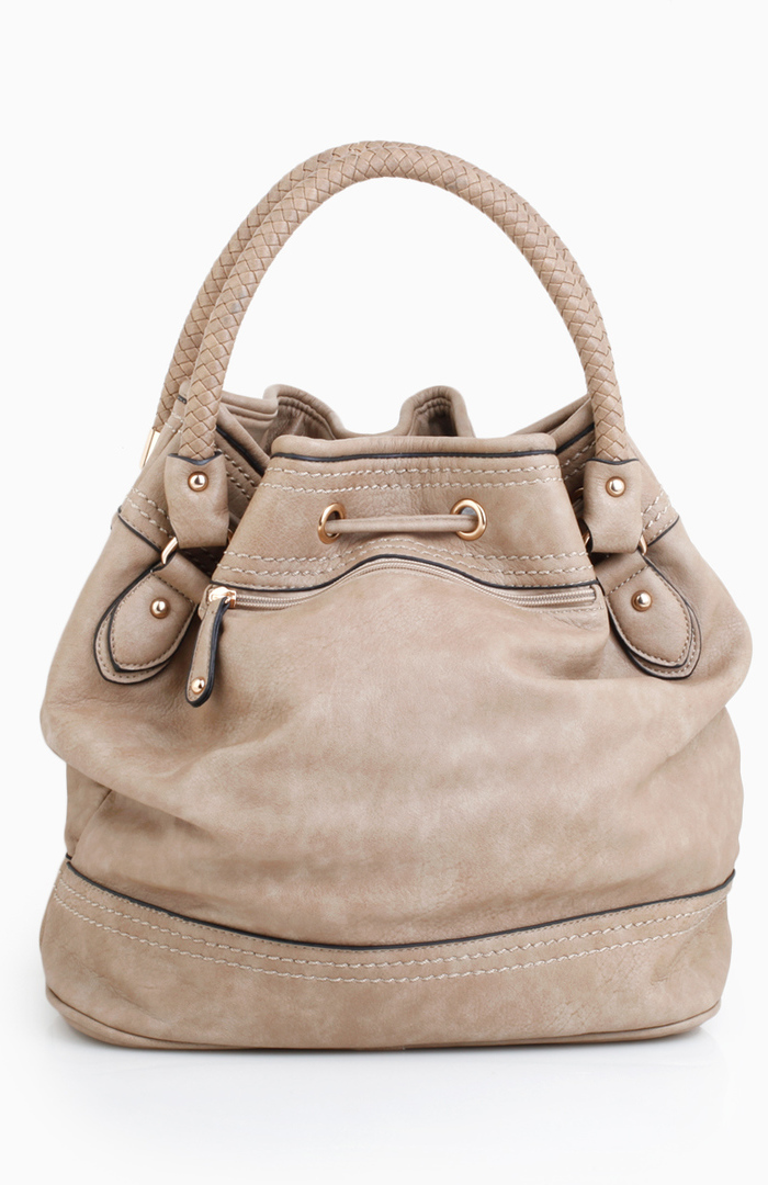 Braided Handle Bucket Bag in Beige DAILYLOOK