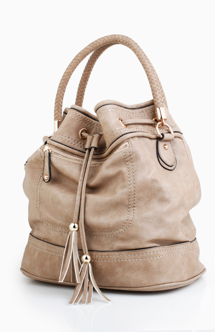 Braided Handle Bucket Bag in Beige DAILYLOOK
