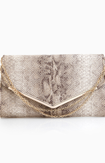 Snakeskin Metallic Flap Clutch Slide 1